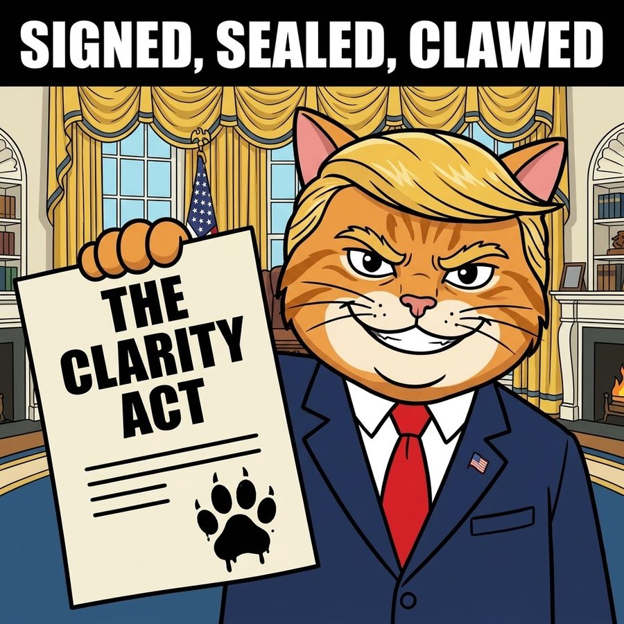 Cat holds the signed Clarity Act