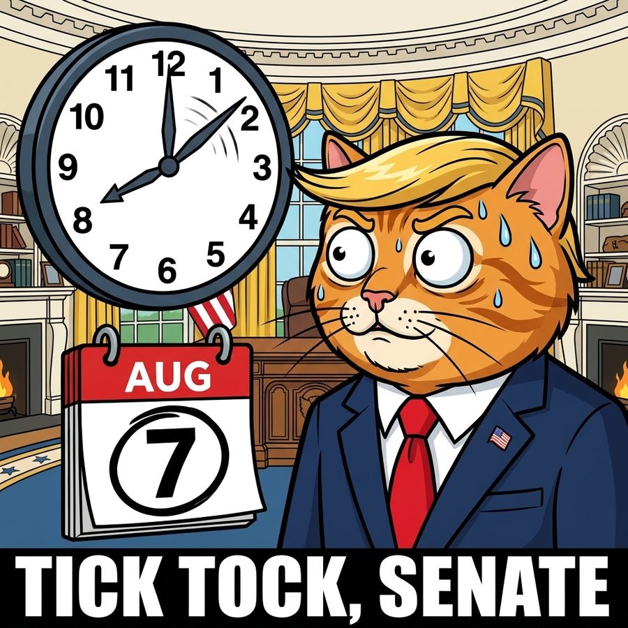 Cat watches the August 7 clock