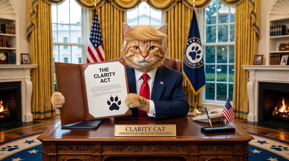 Cat president presents the signed act